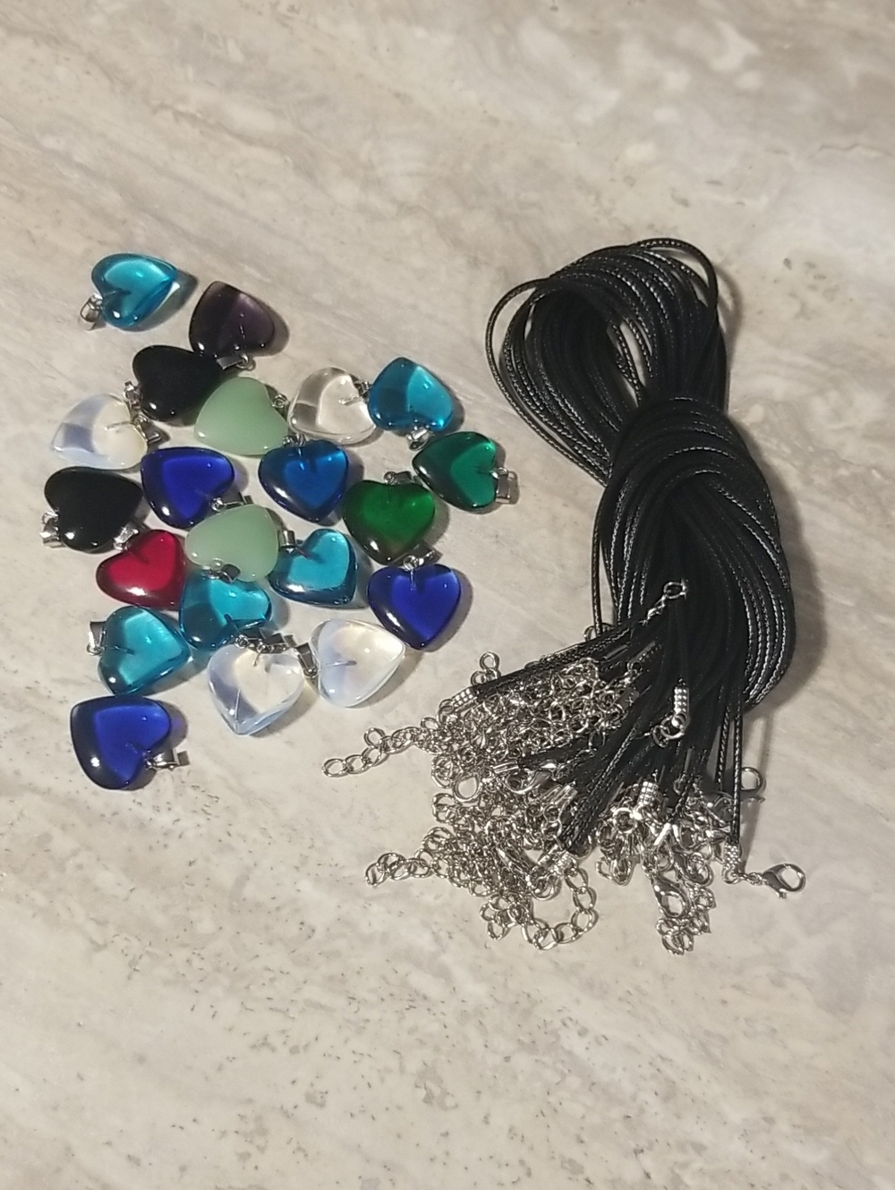 Heart Glass Pendant And Necklace with Black Cord - Multi Color Costume jewelry